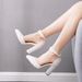 Women’s Shoes 10cm white lace pointed toe thick heel sandals wedding dress shoes spring and autumn thick heel pointed toe sandals white wedding shoes_vogvips.com