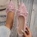 A Pair Of Pointed-toe Comfortable Flat Women's Shoes, Decorated Bows And Sweet Lace Mesh, Suitable For Pairing With_vogvips.com