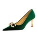1818-K79 Banquet High Heels Korean Style Women's Xishi Velvet Shallow Mouth Pointed Toe Metal Pearl Rhinestone Buckle_vogvips.com