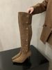Pointed Toe Suede Slim Over-the-Knee For Women 2025 New Autumn Winter Khaki Color Slouchy Long Tube Riding High Heel_vogvips.com