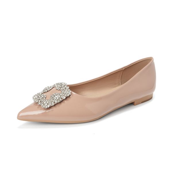 French Shallow Single Shoes Women's One-pedal Temperament Fairy Flat Shoes Rhinestone Pointed Wedding Shoes_vogvips.com