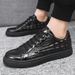 Casual Shoes Men's Hundred Sneakers Crocodile Leather Low Top Glossy Pure Black Board Shoes_vogvips.com
