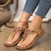 Women's New Vintage Casual Roman Flat Sandals, Non-slip, Fashionable Beaded Ethnic Style, Large Size Flip-flops Beach_vogvips.com