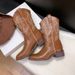 Women's Western Cowboy Boots Genuine Leather Embroidery Vintage Chelsea Boots Mid-Calf Riding Boots Chunky Heel Fashion Ankle Boots_vogvips.com