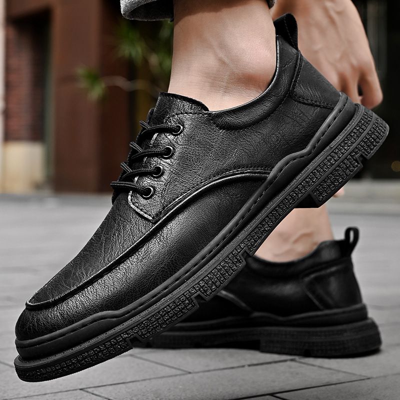 Plus-size Men's Casual Leather Vintage Lace-up Business Formal Work Shoes, British Style Low-top Trendy Shoes_vogvips.com
