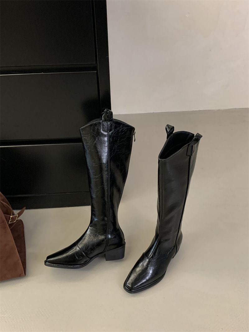 V-Neck Thick Heel Long For Women, Autumn And Winter 2025 New Style, Square Toe Fashionable Short Boots, Knee-High Boots_vogvips.com