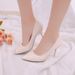 Large Size High Heels For Women With New Temperament Pointed Head Beige White Career Work Small Size Not Tired Foot Single Shoes_vogvips.com