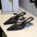 French Mesh Lace Pointed Head Thin Heel Baotou Rhinestone Slippers Outer Wear Hollow Word With Half Drag_vogvips.com