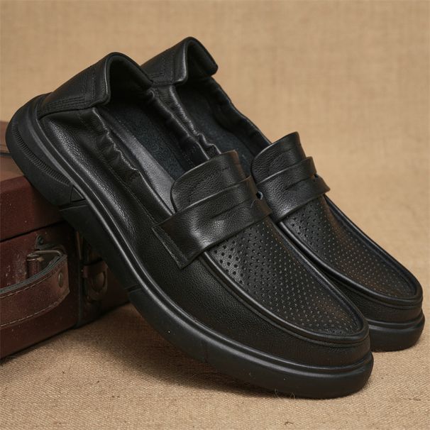Men's Lefu New One Step Casual Business Top Layer Cowhide Bean Soft Leather Shoes_vogvips.com