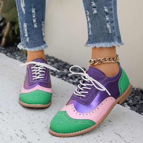 SHLIANG Shoes Female Lace Up Women's Pumps Spring Autumn Round Toe Mixed Colors Outdoor Casual Low Heel Large Size Shoes For Women Y0314_vogvips.com