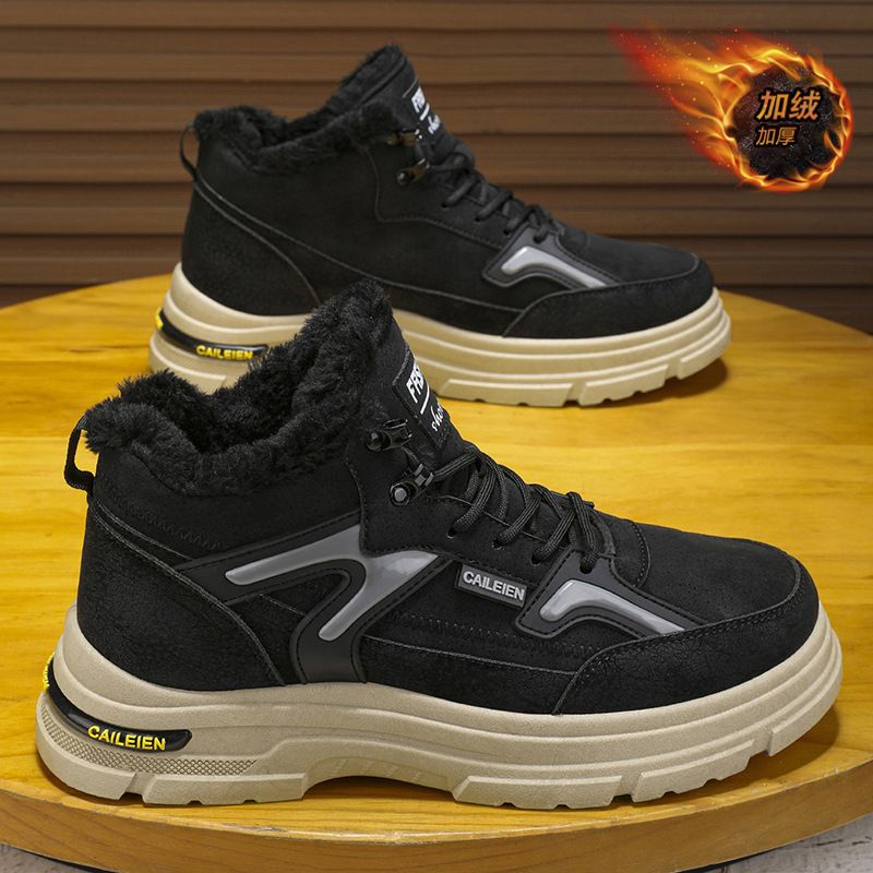 Men's Winter Fleece-Lined High-Top Martin Boots, Trendy Versatile Thick-Soled, Extra-Thick Warm Cotton Shoes, Work Shoes_vogvips.com