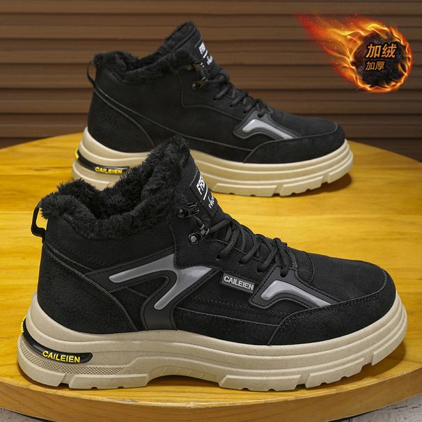 Men's Winter Fleece-Lined High-Top Martin Boots, Trendy Versatile Thick-Soled, Extra-Thick Warm Cotton Shoes, Work Shoes_vogvips.com