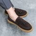 Euro Step Men's Loafers With Tassels, Slip-On Lazy For Autumn, Versatile Korean Style, Suede Leather, Chef Work Driving Shoes_vogvips.com