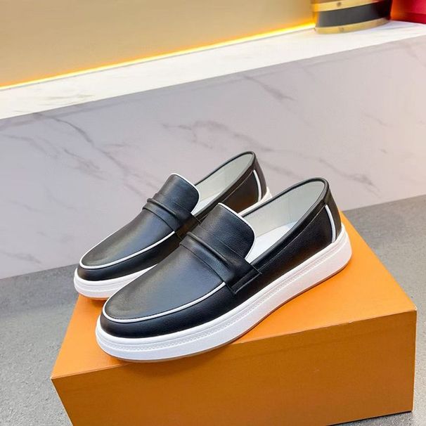 High-End Thick-Soled Trendy Solid Color Versatile Simple Style Loafers Low-Cut Genuine Leather Men's Casual Shoes_vogvips.com