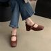 Vintage Square Toe Shallow Mouth Chunky Heel Single For Women Spring And Autumn New French Evening Style Fairy Soft Mary_vogvips.com