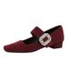 8293-K112 European American Style Party Low- Square-toed Mary Jane Shoes With Velvet Strap, Rhinestones, And Chunky_vogvips.com