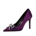 Women's Stiletto Heel Pumps French Style Rhinestone Ribbon Bow High Heel Slip-On Satin Flats Exquisite Fashion Footwear_vogvips.com