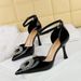 8323-K62 Fashionable Pointed Thin Heel Shoes With Patent Leather Glossy Surface, Hollow Rhinestone Round Buckle,_vogvips.com