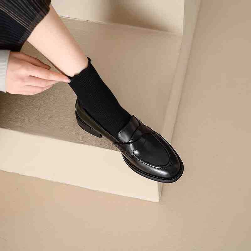In Stock 2918 Retro Slip-on Loafers For Women, British Style, Sole, Versatile Small Shoes, Soft Leather Round_vogvips.com