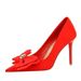 18249-H33 Korean Style Fashion Party Heels Stiletto Shallow Pointed Toe Rhinestone Bowknot High Heel Single Shoes For_vogvips.com