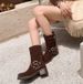 Women's Shoes Nubuck Leather Retro Western Boots Autumn And Winter New Thick Heel Rubbed Color Distressed Mid Calf Boots Knight Boots Martin Boots_vogvips.com