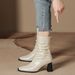 H9537-3 High Heel Ankle For Women, Fleece Lined, French Style, Mid-Calf Slimming Fashion Boots, Back Zipper, Square Toe_vogvips.com