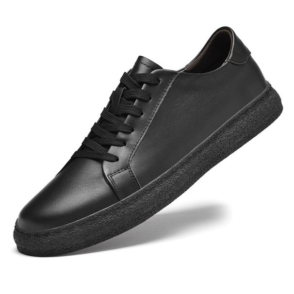 Invisible Inner Height Increase, Leather Little White Shoes, Flat Bottom Breathable Low-top Board Shoes Are Trendy_vogvips.com