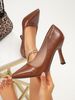 Brown Pointed Stiletto High Heels Women's Patent Leather Texture Elegant Single Shoes Fashion Commuter Shoes Banquet Dress Shoes_vogvips.com