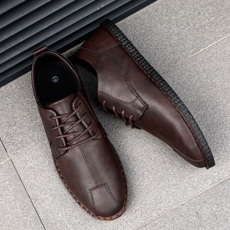 Autumn Men's Business Casual Solid Color Versatile Trendy Simple Leather Flat Breathable Comfortable Slip-On Shoes_vogvips.com