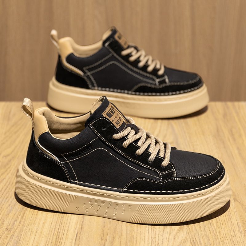 European Warm Series Mid-top Autumn Winter Style Men's Trendy Sneakers Thick Sole Martin Casual Leather Fleece-lined Warm Cotton Shoes_vogvips.com