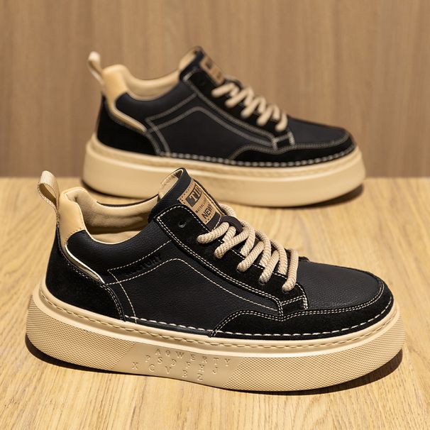European Warm Series Mid-top Autumn Winter Style Men's Trendy Sneakers Thick Sole Martin Casual Leather Fleece-lined Warm Cotton Shoes_vogvips.com