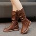Winter Pleated mid Calf Boots for Women Retro Style plus Size Side Zipper Slim Fit Casual Booties_vogvips.com