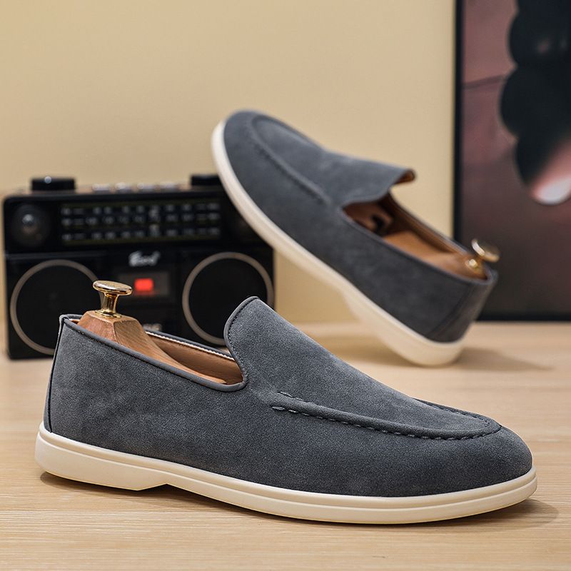 SHLIANG Large Size Men's Shoes Retro British Style Slip-On Loafers Casual Soft Bottom Lazy Man's Shoes Breathable Round Toe Non-Leather Y0663_vogvips.com