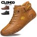 CLOHOO Hand-Sewn Soft-Soled Octopus Boot Men's Short High-Top Leather Boots For Men_vogvips.com