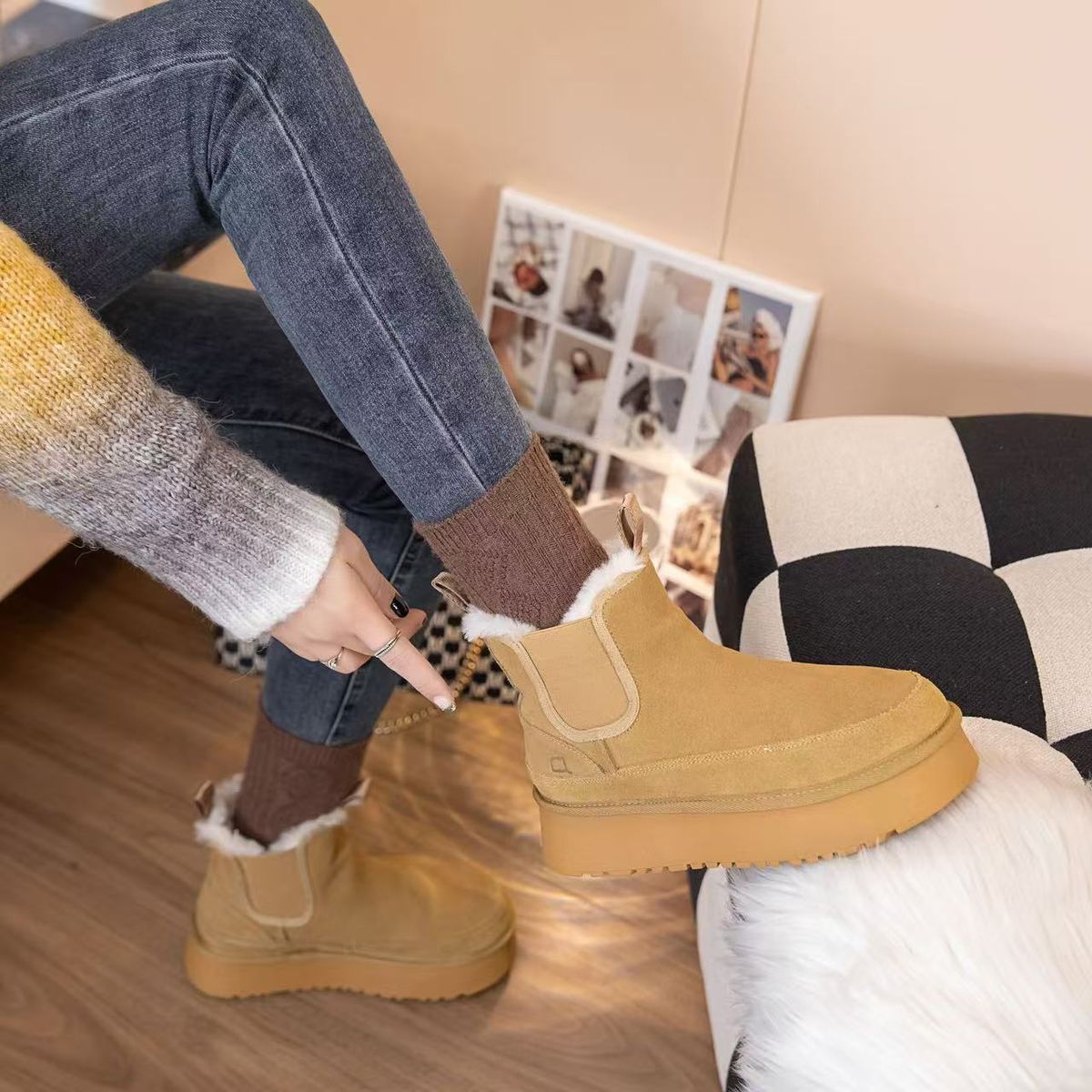 Genuine Leather Height-Boosting Thick-Sole Snow Boots_vogvips.com