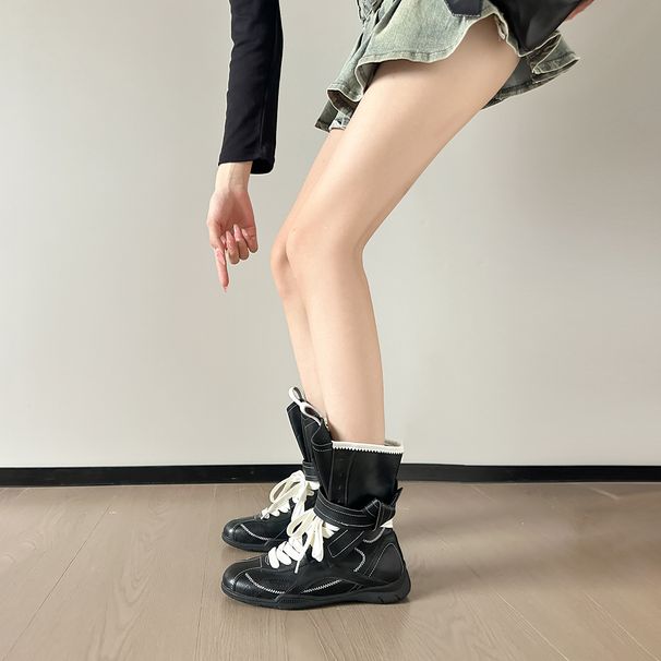 Women Boxing Boots 2025 Walking Boxing 5Cm High Suede Melad Short Boots Women's Sports British Style Large Size 41-43_vogvips.com