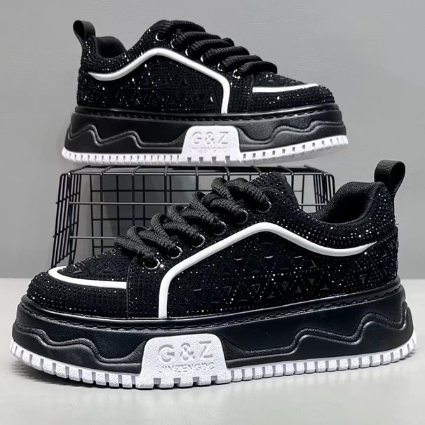 Newan Men's Shoes, New Spring Autumn Models, Rhinestone Thick-Soled Height-Increasing Sneakers, Unique Design,_vogvips.com
