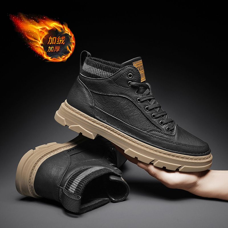 European Warm Series Autumn Winter Martin Fashion New British Style Leather Fleece-Lined Warm Short Sports Workwear Trendy Men's Boots_vogvips.com