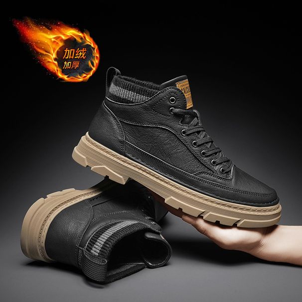 European Warm Series Autumn Winter Martin Fashion New British Style Leather Fleece-Lined Warm Short Sports Workwear Trendy Men's Boots_vogvips.com