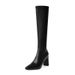 Korean Style White Pointed Toe High Over-the-Knee Thick Heel Slim Elastic Long Petite Rider Boots_vogvips.com