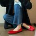 Foot-Slimming Ballet Flats French Style Elegant Fairy Bow Red Shallow Mouth Flat Loafers Wedding Shoes_vogvips.com
