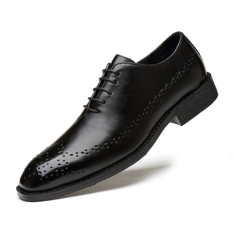 One-cut Leather Engraved Men's Men's Formal Derby Shoes Casual Retro Small Leather Shoes_vogvips.com