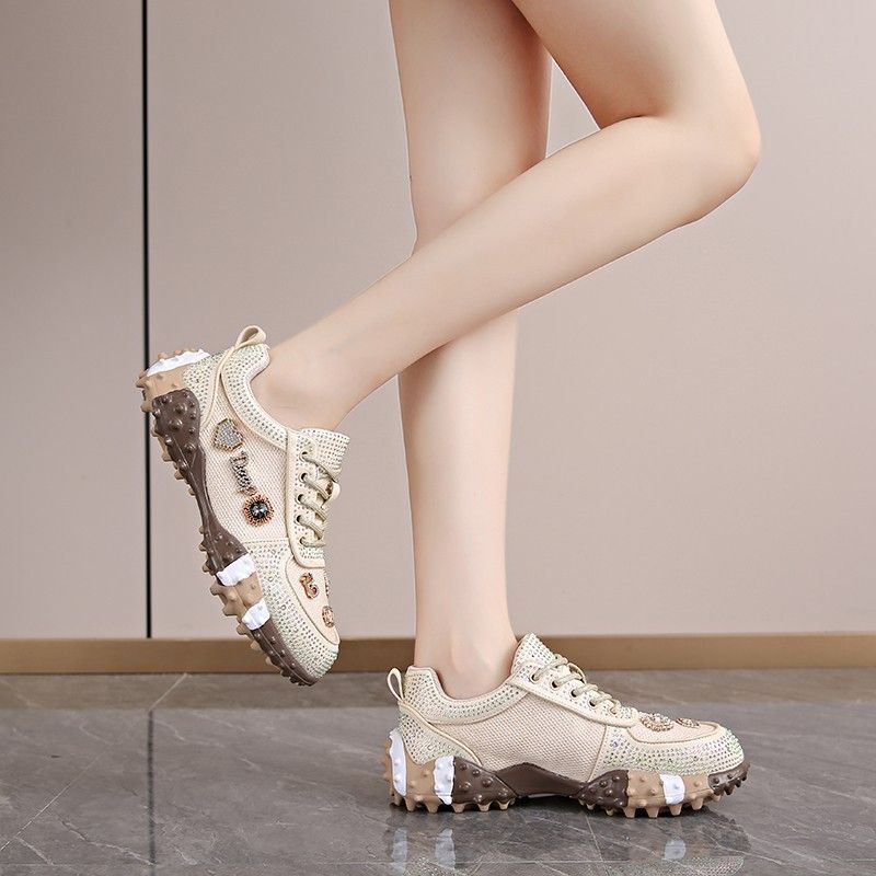 Sparkling Rhinestone Chunky Dad Shoes For Women | Fashion Platform Sneakers With Breathable Knit Upper, Comfortable Walking Shoes_vogvips.com