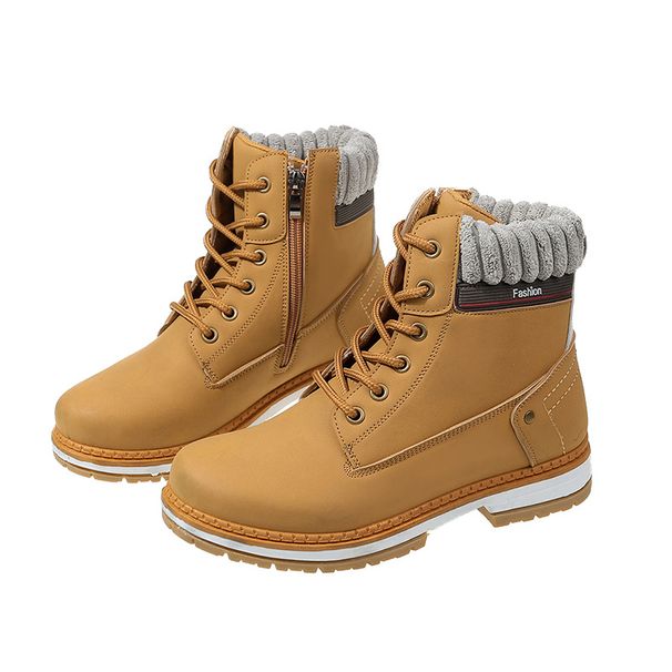 Women's Chunky Sole Ankle Boots Waterproof PU Leather Round Toe Lace-Up Combat Boots For Women Size 42_vogvips.com