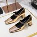 5288-K86 Style Banquet Women's Shoes With Thick Heel, Shallow Mouth, Square Toe, Rhinestone Buckle, Straight Strap,_vogvips.com