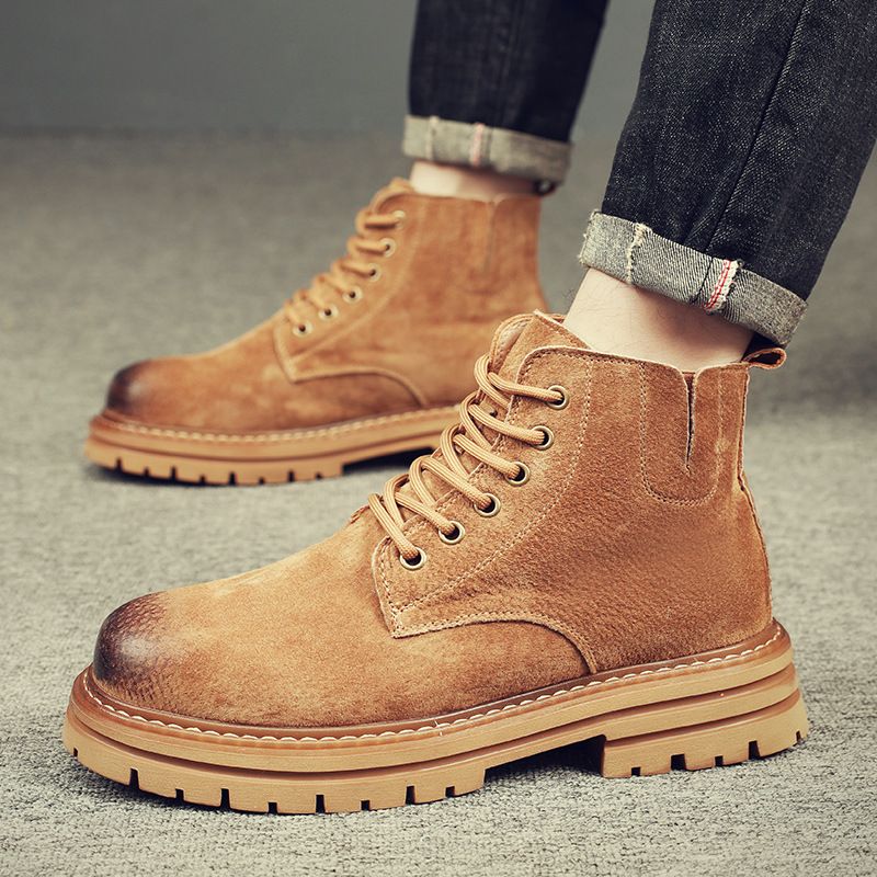 Big Yellow Boots Martin Boots Can't Kick Bad, Leather Tooling Medium Help Men's Short Boots Men's Shoes_vogvips.com