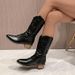 Women's Shoes Autumn New Embroidered Women's Mid Calf Fluorescent Pointed Toe Martin Boots Thick Heels Large Size Boots_vogvips.com