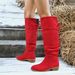 Women's Plus Size Suede Lace Up Boots Chunky Heel Pleated Slouch Design Winter Style European American Fashion_vogvips.com
