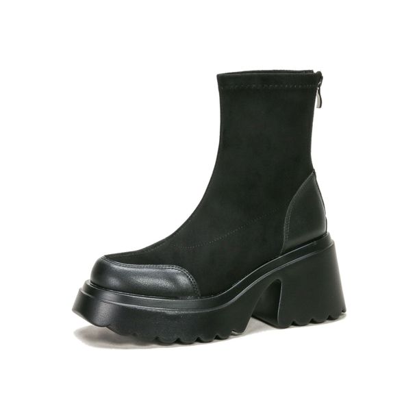 Gomeini Martin High Heel 2024 New Style Height Increasing Thick Sole Short Women Elastic Slim Boots 575-2_vogvips.com