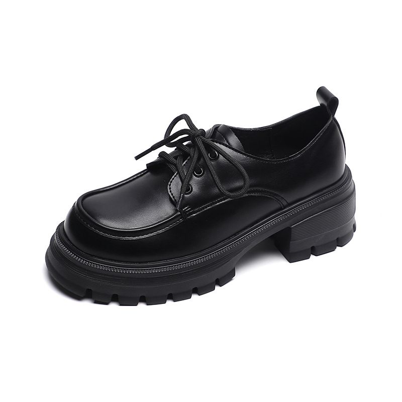 Thick-soled Small Leather Shoes Women's College Style Small Man Height-increasing Lace-up Loafers Single Shoes Women_vogvips.com